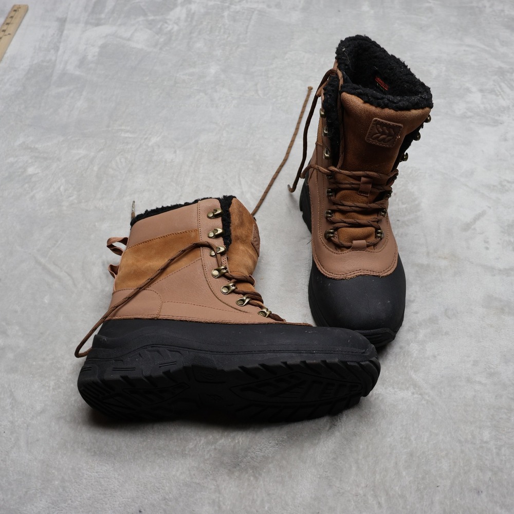 All in Motion Mens 9 Snow Boots Brown Leather Faux Fur Insulated Hiking F344220